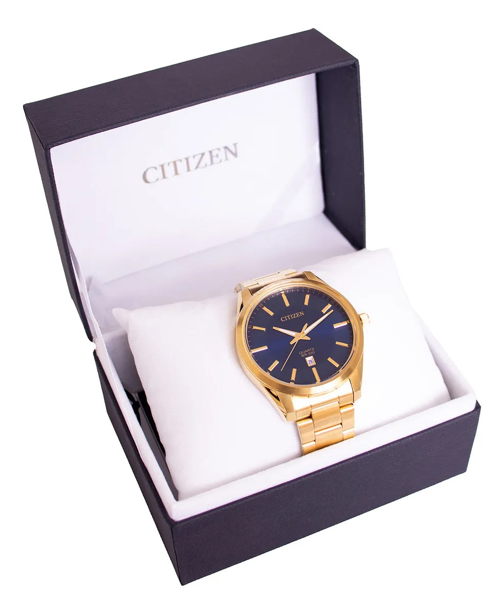 Relógio Citizen Masculino Dourado Quartz Aço Calendário Analógico
